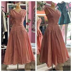Vintage 50s Party Dress Fit & Flare Sleeveless Sack Back New Look Taffeta XXS XS